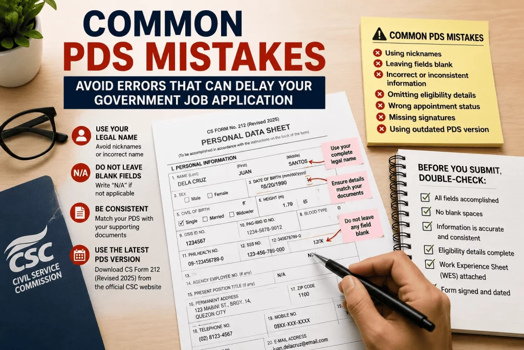 Common PDS mistakes on CSC Form 212 for government job applicants in the Philippines