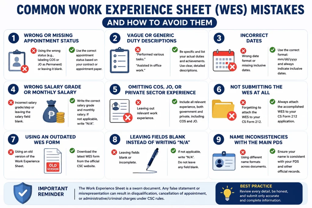 Common Work Experience Sheet mistakes to avoid for Philippine government job applications