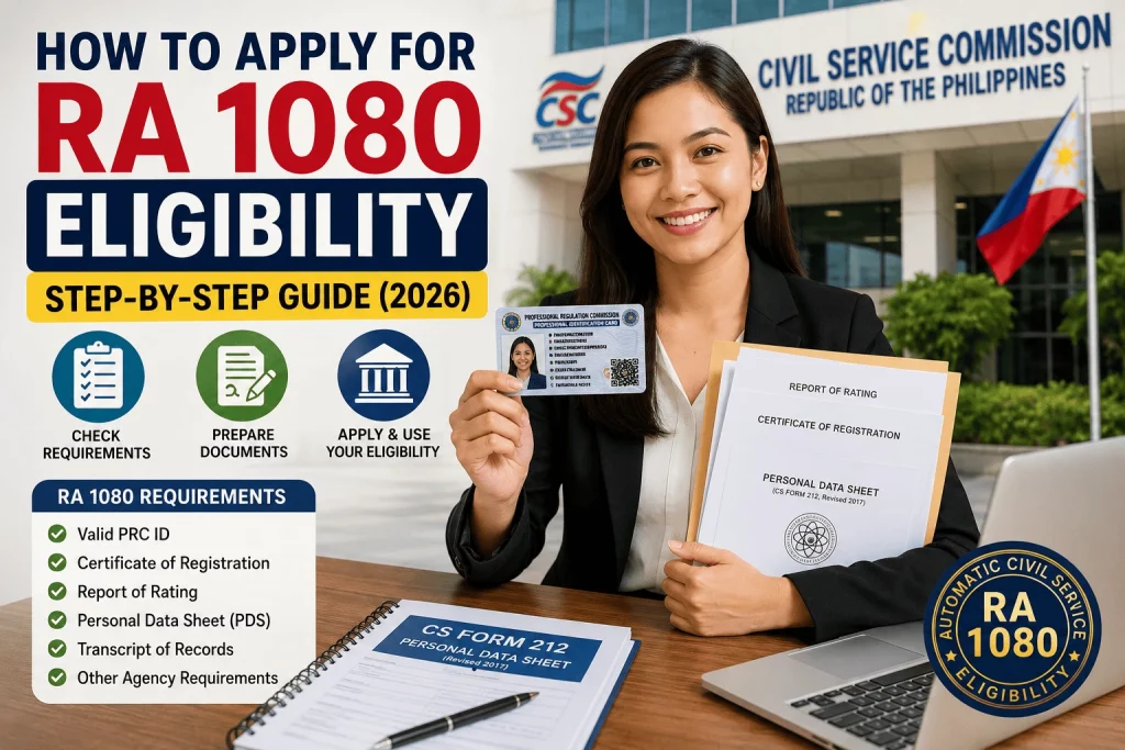 How to apply for RA 1080 eligibility in the Philippines using PRC credentials and government employment documents