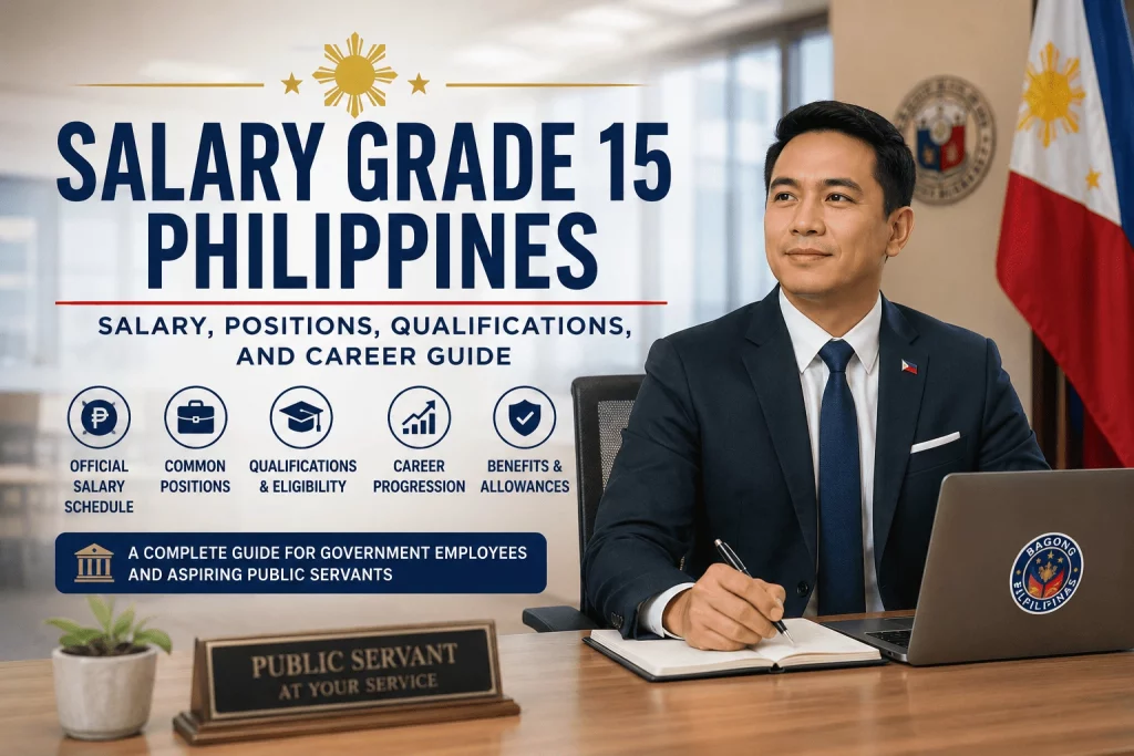 Official Salary Grade 15 salary schedule in the Philippines showing salary steps, career progression, and government positions.