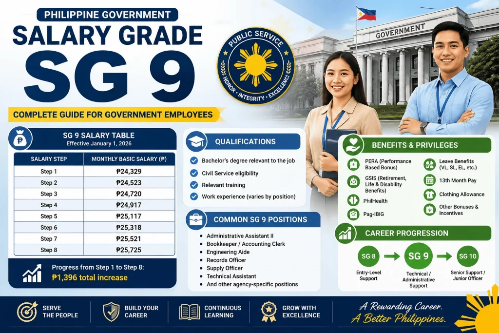 Salary Grade 9 salary table and government employee benefits in the Philippines